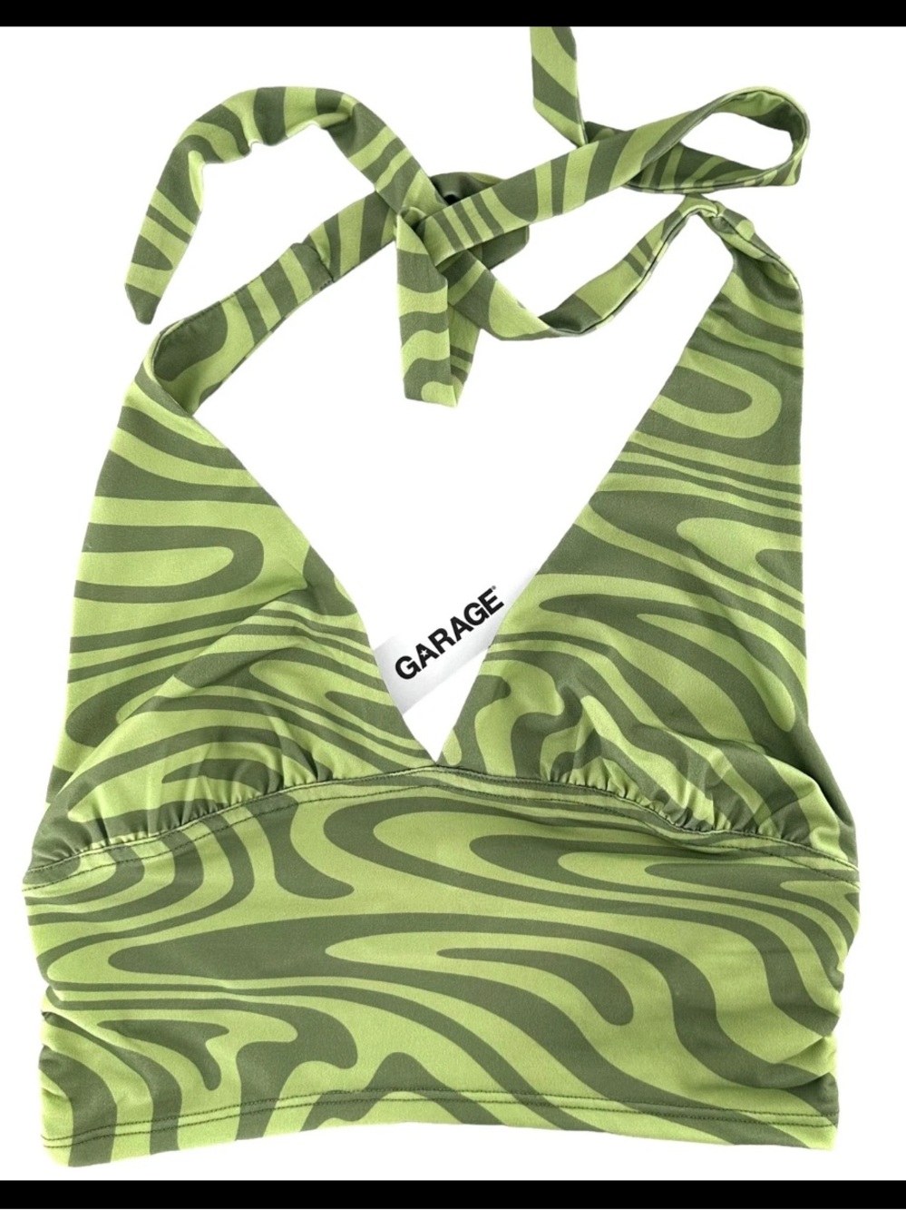 Garage Rebecca Green Swirl Print Ruched Halter Top Size Large